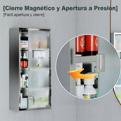 HOMCOM Gabinete nde remédios de aço inoxidável 60x30x12cm