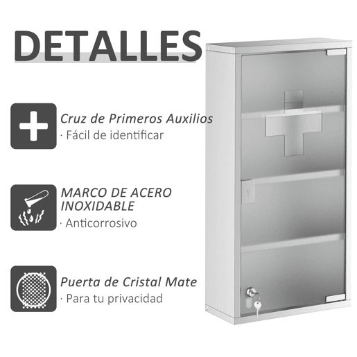 HOMCOM Gabinete nde remédios de aço inoxidável 60x30x12cm