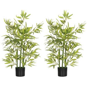 HOMCOM Conjunto de 2 Plantas Artificiais de Bambu com Vaso 90cm Bambus Artificiais com 504 Folhas Realistas Decoração para Sala de Estar Exterior Ø15x90 cm Verde
