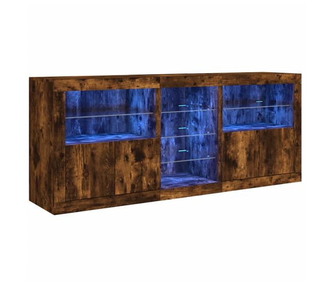 Vidaxl aparador con luces led roble ahumado 181,5x37x67 cm