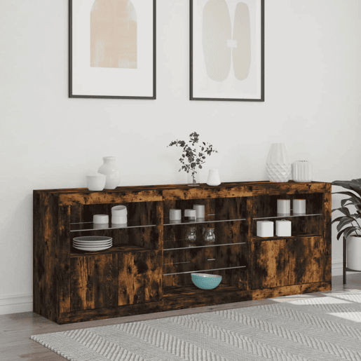 vidaXL Aparador com luzes LED 181,5x37x67 cm carvalho fumado