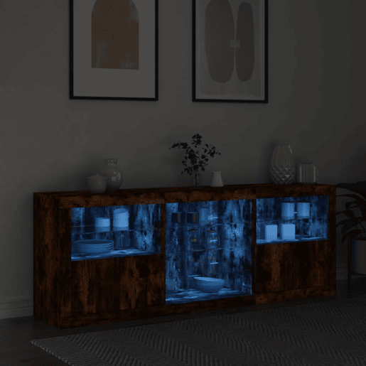 vidaXL Aparador com luzes LED 181,5x37x67 cm carvalho fumado