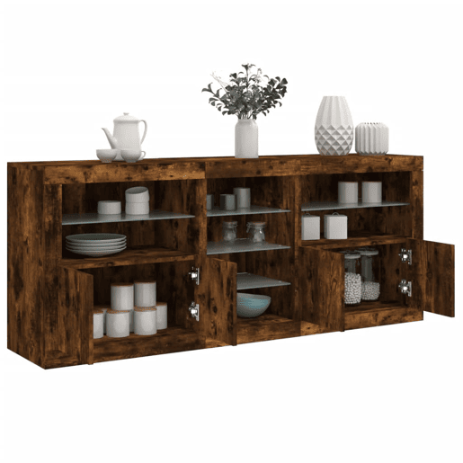 vidaXL Aparador com luzes LED 181,5x37x67 cm carvalho fumado