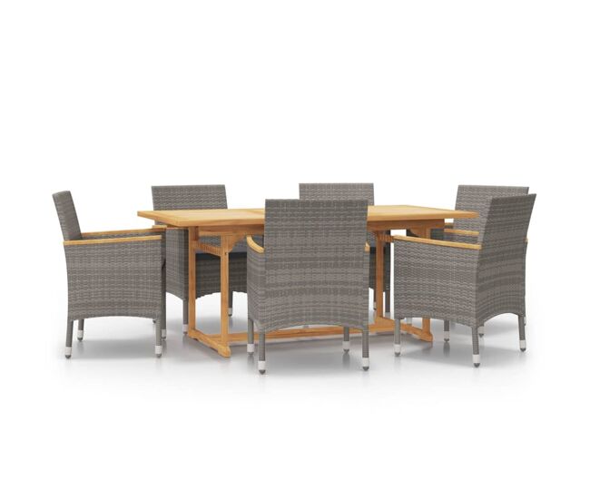 Juego de comedor de jardin 7 piezas con cojines gris