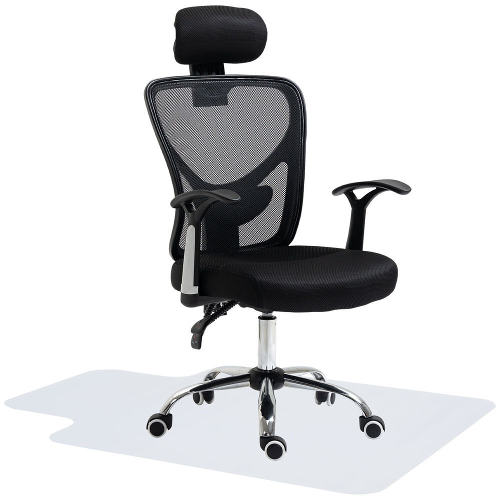 Homcom conjunto de oficina incluye 1 silla de oficina reclinable con altura ajustable 62x67x108-118 cm y 1 alfombra protectora de suelo 90x120 cm negro y transparente
