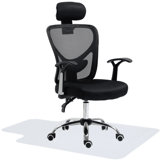 HOMCOM Conjunto de Escritório Inclui 1 Cadeira de Escritório Reclinável com Altura Ajustável 62x67x108-118 cm e 1 Tapete Protetor de Chão 90x120 cm Preto e Transparente HOMCOM Conjunto de Escritório Inclui 1 Cadeira de Escritório Reclinável com Altura Ajustável 62x67x108-118 cm e 1 Tapete Protetor de Chão 90x120 cm Preto e Transparente