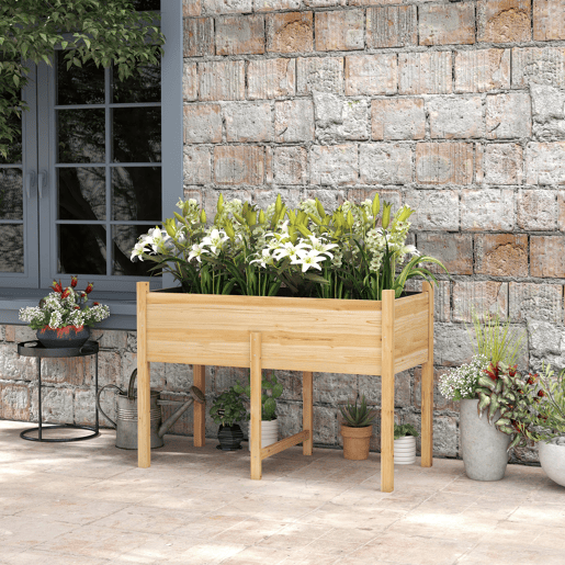 Outsunny Mesa de Cultivo de Madeira Horta Elevada 115x55x80 cm com Tecido não Tecido para Cultivo de Plantas Verduras Flores Madeira