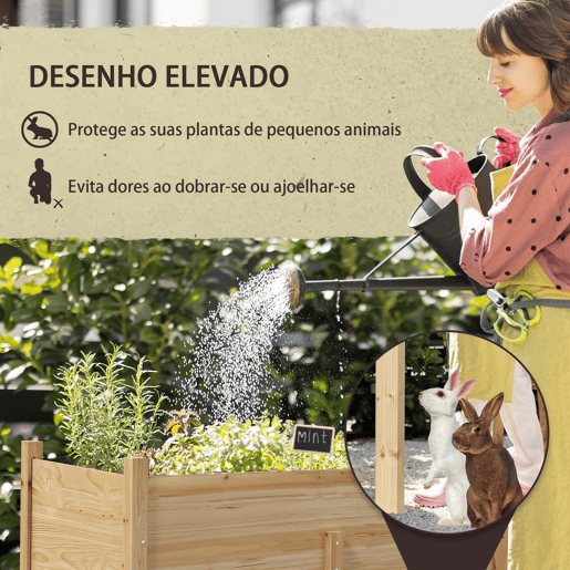 Outsunny Mesa de Cultivo de Madeira Horta Elevada 115x55x80 cm com Tecido não Tecido para Cultivo de Plantas Verduras Flores Madeira