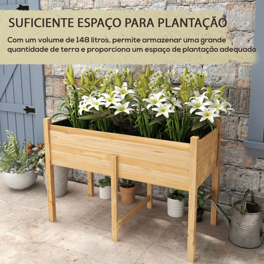Outsunny Mesa de Cultivo de Madeira Horta Elevada 115x55x80 cm com Tecido não Tecido para Cultivo de Plantas Verduras Flores Madeira