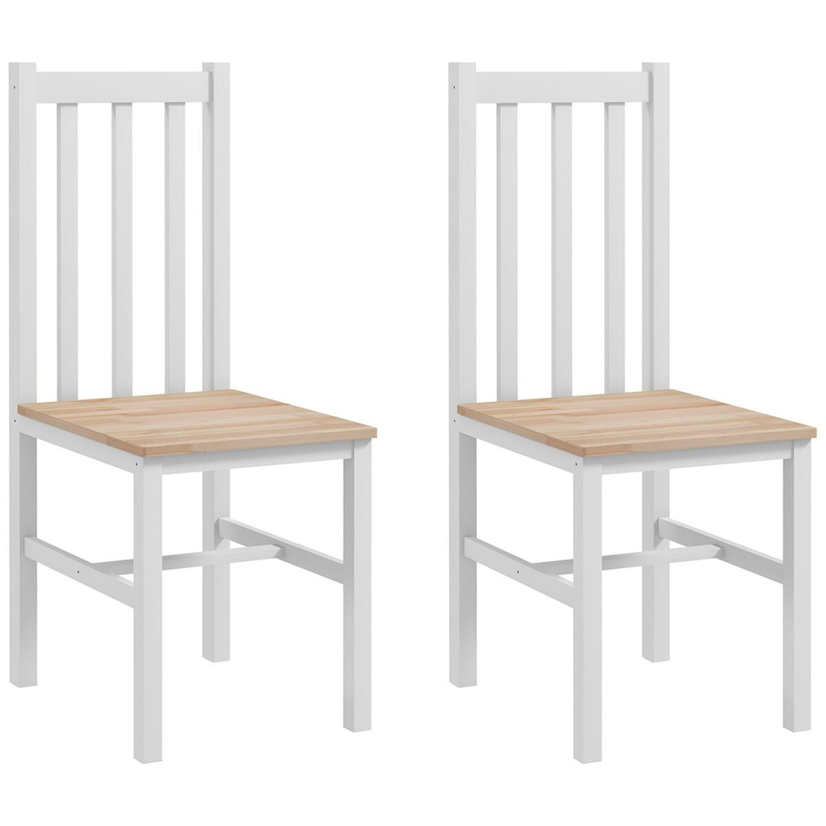 Homcom juego de 2 sillas de comedor silla de cocina con respaldo de listones marco de madera de pino para sala de estar y comedor carga 120 kg 38,5x47,5x99 cm blanco