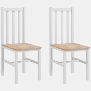 HOMCOM Conjunto de 2 Cadeiras de Sala de Jantar Cadeiras de Cozinha com Encosto de Ripas Estrutura de Madeira de Pinho para Sala de Estar Capacidade 120 kg 38,5x47,5x99 cm Branco