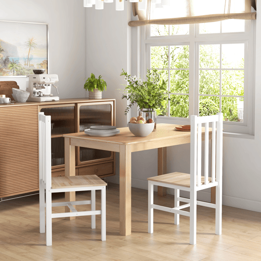 HOMCOM Conjunto de 2 Cadeiras de Sala de Jantar Cadeiras de Cozinha com Encosto de Ripas Estrutura de Madeira de Pinho para Sala de Estar Capacidade 120 kg 38,5x47,5x99 cm Branco