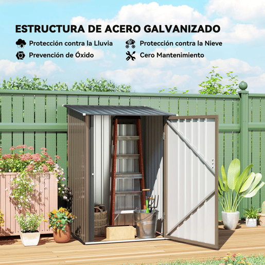 Outsunny Abrigo de Jardim 0,92 m² 100x103x160 cm Abrigo Exterior de Aço Galvanizado com Porta Fechadura e Teto Inclinado para Armazenamento de Ferramentas Marrom