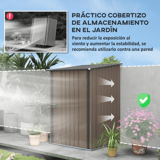 Outsunny Abrigo de Jardim 0,92 m² 100x103x160 cm Abrigo Exterior de Aço Galvanizado com Porta Fechadura e Teto Inclinado para Armazenamento de Ferramentas Marrom