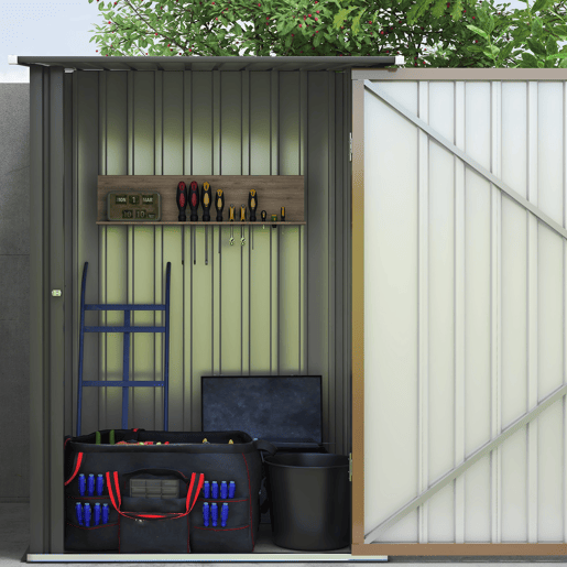 Outsunny Abrigo de Jardim 0,92 m² 100x103x160 cm Abrigo Exterior de Aço Galvanizado com Porta Fechadura e Teto Inclinado para Armazenamento de Ferramentas Marrom