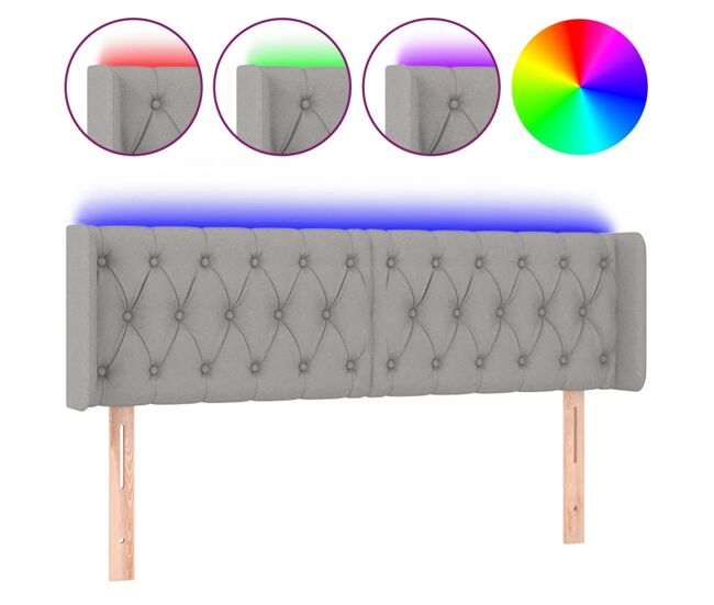 Cabecero con led de tela gris claro 163x16x78/88 cm