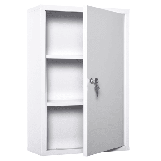 kleankin Armário Farmácia de Parede de Armário para Medicamentos de Metal com 3 Prateleiras de Armazenamento e Fechadura com 2 Chaves para Casa de Banho Cozinha 40x18x60cm Branco