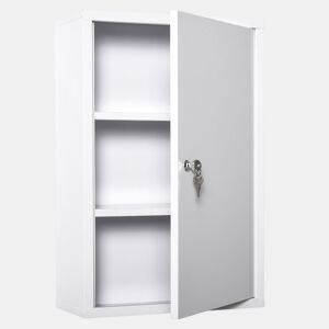kleankin Armário Farmácia de Parede de Armário para Medicamentos de Metal com 3 Prateleiras de Armazenamento e Fechadura com 2 Chaves para Casa de Banho Cozinha 40x18x60cm Branco