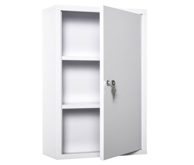 Kleankin armario botiquín de pared botiquín de emergencia de metal con 3 estantes de almacenaje y cerradura con 2 llaves para baño cocina 40x18x60 cm