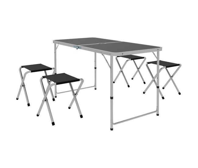 Outsunny conjunto de camping de 5 piezas mesa para camping plegable con sillas incluye 1 mesa ajuatsble en altura con encimera mdf orificio para