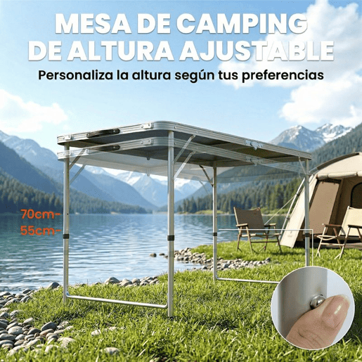 Outsunny Conjunto de Campismo de 5 Peças Mesa Dobrável para Campismo com Cadeiras Inclui 1 Mesa com Altura Ajustável e Tampo em MDF Orifício para Chapéu de Sol 120x60x55-70 cm e 4 Bancos Dobráveis Preto