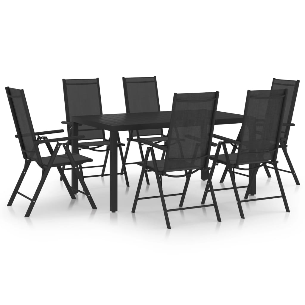 Juego de comedor para jardin de 7 piezas aluminio negro longitud mesa 140 cm