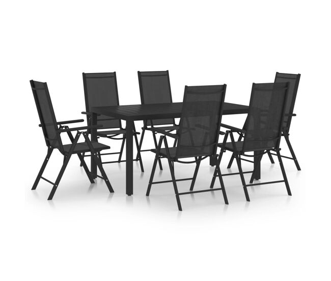 Juego de comedor para jardin de 7 piezas aluminio negro longitud mesa 140 cm