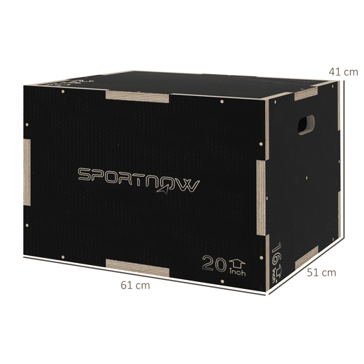 SPORTNOW Caixa Pliométrica com 3 Alturas Diferentes Caixa de Saltos para Treino de Força em Casa Escritório Ginásio CrossFit Carga 120 kg 61x51x41 cm Preto