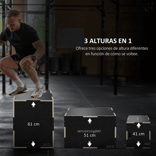 SPORTNOW Caixa Pliométrica com 3 Alturas Diferentes Caixa de Saltos para Treino de Força em Casa Escritório Ginásio CrossFit Carga 120 kg 61x51x41 cm Preto