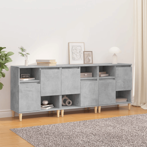 vidaXL Aparadores 3 pcs 60x35x70 cm derivados de madeira cinza cimento vidaXL Aparadores 3 pcs 60x35x70 cm derivados de madeira cinza cimento