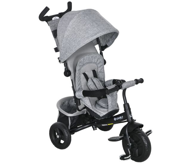 Homcom triciclo para bebés triciclo evolutivo para niños con toldo plegable mango de empuje telescópico y desmontable bolso para mamá y portabotellas
