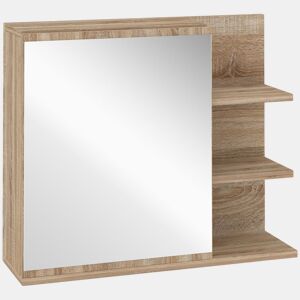 Kleankin Armário Casa de Banho com Espelho Montado na Parede com 3 Prateleiras Abertas e 1 Porta com Prateleira Interior Estilo Moderno 60x18x50 cm Natural