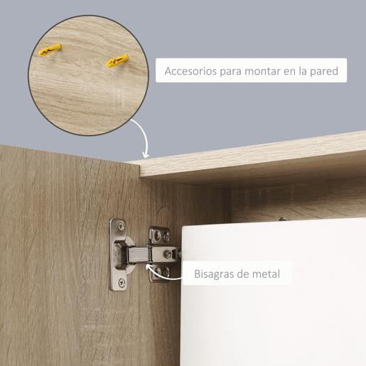 Kleankin Armário Casa de Banho com Espelho Montado na Parede com 3 Prateleiras Abertas e 1 Porta com Prateleira Interior Estilo Moderno 60x18x50 cm Natural