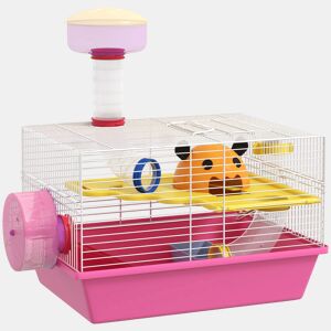 PawHut Gaiola para Hamsters Gaiola para Animais Pequenos com Comedouro Bebedouro Roda de Exercício Torre de Observação e Casinha 34x27x25 cm Multicolor