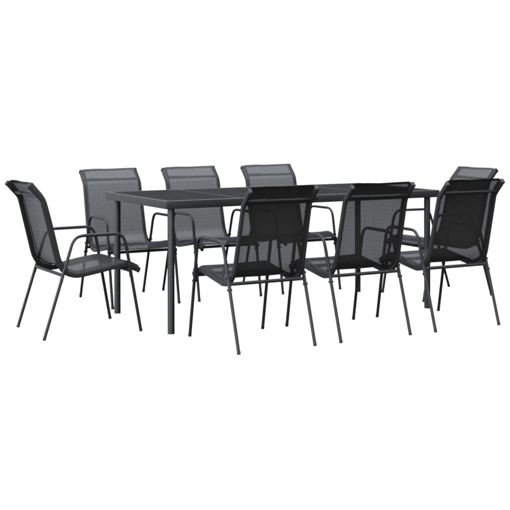 Juego de comedor para jardin 9 piezas acero y textilene negro