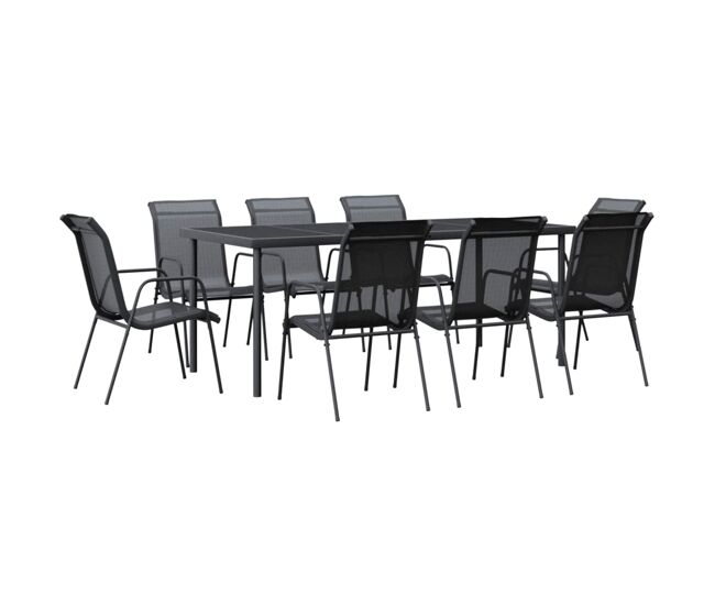 Juego de comedor para jardin 9 piezas acero y textilene negro