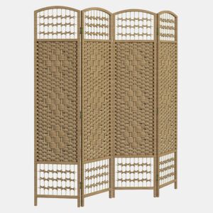 HOMCOM Biombo Dobrável de 4 Painéis, 160x170 cm, Separador de Ambientes em Corda de Papel, Estrutura de Madeira, Decoração para Quarto e Sala, Natural