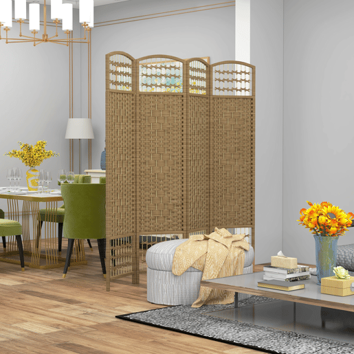 HOMCOM Biombo Dobrável de 4 Painéis, 160x170 cm, Separador de Ambientes em Corda de Papel, Estrutura de Madeira, Decoração para Quarto e Sala, Natural HOMCOM Biombo Dobrável de 4 Painéis, 160x170 cm, Separador de Ambientes em Corda de Papel, Estrutura de Madeira, Decoração para Quarto e Sala, Natural