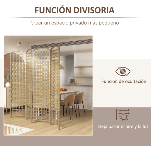 HOMCOM Biombo Dobrável de 4 Painéis, 160x170 cm, Separador de Ambientes em Corda de Papel, Estrutura de Madeira, Decoração para Quarto e Sala, Natural HOMCOM Biombo Dobrável de 4 Painéis, 160x170 cm, Separador de Ambientes em Corda de Papel, Estrutura de Madeira, Decoração para Quarto e Sala, Natural