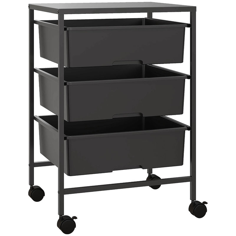 Homcom carrito de almacenamiento de 4 niveles, carrito de cocina con ruedas, 3 cestas, tablero y marco de acero, para salón, baño, oficina, 40,8x33,5x60,5 cm, negro
