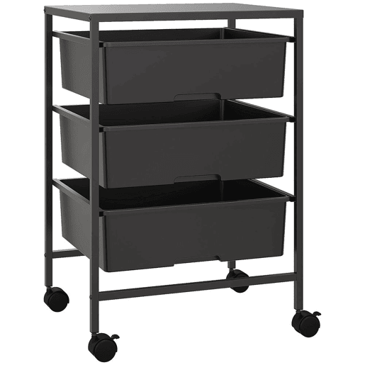 HOMCOM Carrinho Auxiliar com Rodas Carrinho de Cozinha de 3 Níveis com 3 Cestos para Armazenamento e Estrutura de Aço para Sala de Jantar Banheiro 40,8x33,5x60,5 cm Preto