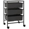 HOMCOM Carrinho Auxiliar com Rodas Carrinho de Cozinha de 3 Níveis com 3 Cestos para Armazenamento e Estrutura de Aço para Sala de Jantar Banheiro 40,8x33,5x60,5 cm Preto