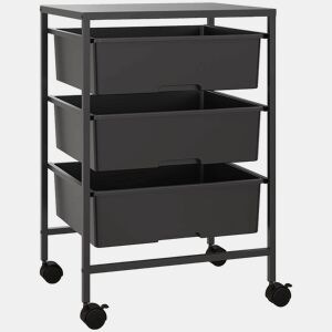 HOMCOM Carrinho Auxiliar com Rodas Carrinho de Cozinha de 3 Níveis com 3 Cestos para Armazenamento e Estrutura de Aço para Sala de Jantar Banheiro 40,8x33,5x60,5 cm Preto