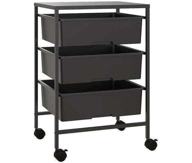 Homcom carrito de almacenamiento de 4 niveles, carrito de cocina con ruedas, 3 cestas, tablero y marco de acero, para salón, baño, oficina, 40,8x33,5x60,5 cm, negro
