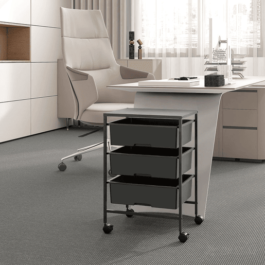 HOMCOM Carrinho Auxiliar com Rodas Carrinho de Cozinha de 3 Níveis com 3 Cestos para Armazenamento e Estrutura de Aço para Sala de Jantar Banheiro 40,8x33,5x60,5 cm Preto