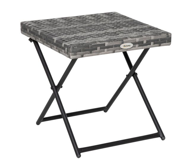 Outsunny mesa de jardín de ratán sintético 0,16 ㎡ mesa de terraza exterior plegable con patas cruzadas y marco de acero para patio balcón gris