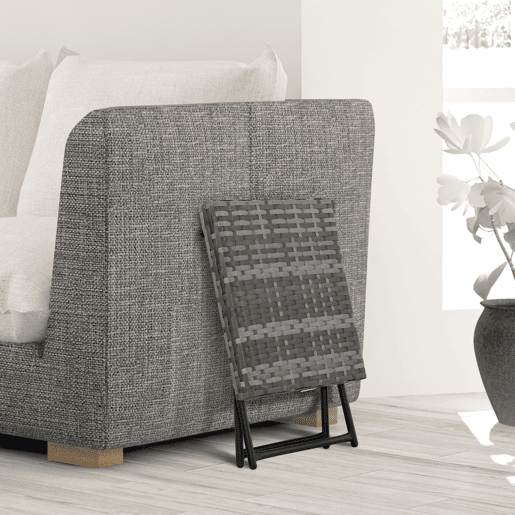 Outsunny Mesa de Jardim em Vime Sintético Mesa de Terraço Exterior Dobrável com Pés Cruzados e Estrutura de Aço para Pátio Varanda 40x40x40 cm Cinza