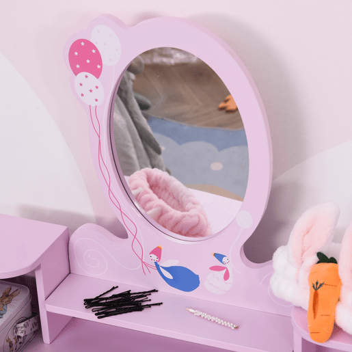 HOMCOM Penteadeira Infantil com Banco e Espelho Tipo Princesa Mesa de Maquilhagem de Madeira Rosa Brinquedo para Meninas 3+ Anos 60x34x93 cm