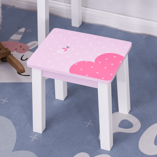 HOMCOM Penteadeira Infantil com Banco e Espelho Tipo Princesa Mesa de Maquilhagem de Madeira Rosa Brinquedo para Meninas 3+ Anos 60x34x93 cm