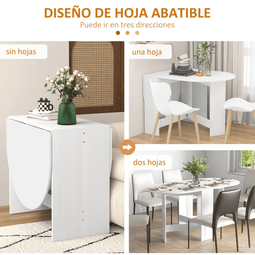 HOMCOM Mesa de Cozinha Dobrável Mesa de Jantar Dobrável Ovalada com Laterais Abatíveis Estilo Moderno 163x80x75 cm Branco